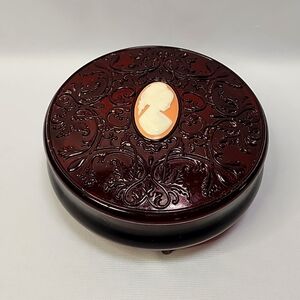 Vintage Collector Avon Lucite Burgandy and Cameo Trinket Box